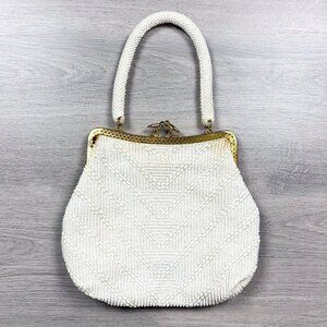 Goldco Vintage White Beaded Purse Gold Frame Clasp 60s 70s